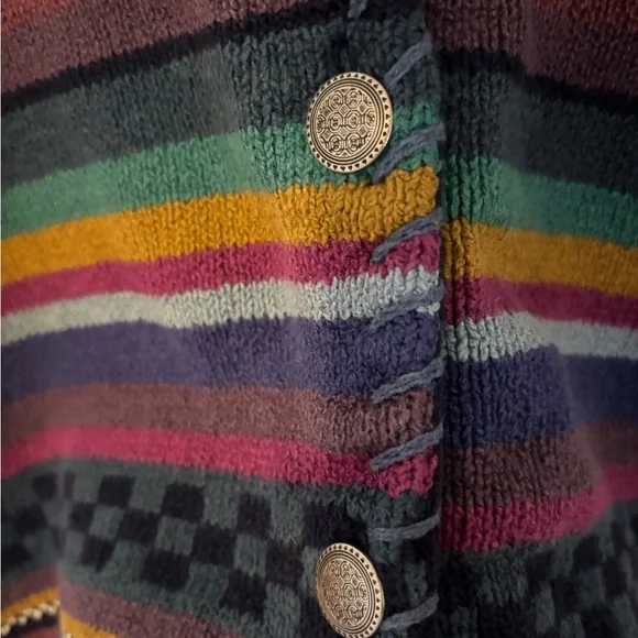 Vintage LL Bean Striped Blue Purple Cardigan Sweater Southwest Sz M Heavy Cotton - Picture 3 of 4